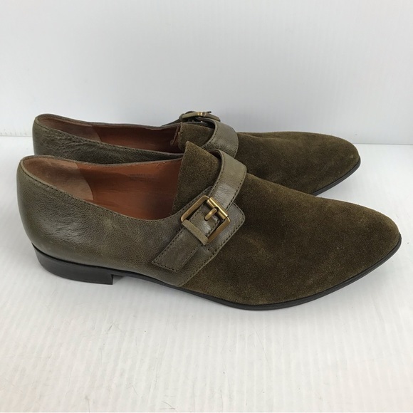 Via Spiga Monk Strap Loafer Flats Pointed Olive Green Suede Leather Size 8 - Picture 6 of 11